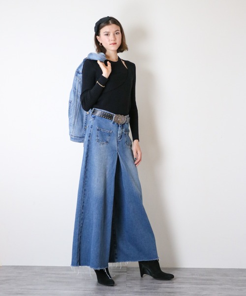 a lot of love（ア ロット オブ ラブ）の「ハイウエストワイドレングスデニム（デニムパンツ・レディース・ブラック/ブルー・L/M）」の8枚目の写真