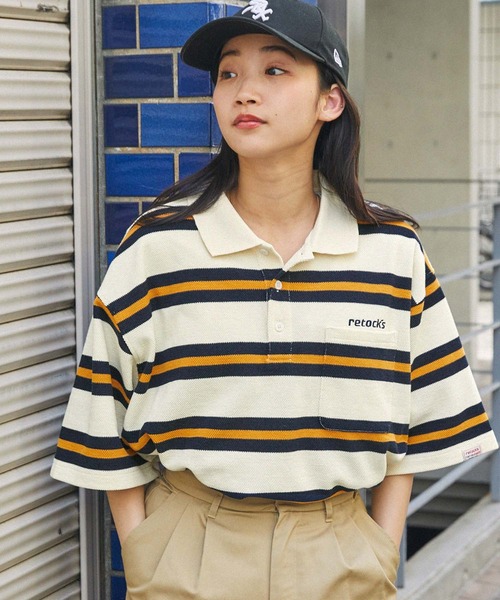 ちぇ今期2024秋冬MAISON SPECIAL マルチボーダーポロシャツ Multi Border Polo Shirt/マルチボーダーポロシャツ【MAISON