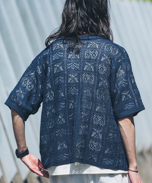 URBAN RESEARCH Sonny Label(アーバンリサーチサニーレーベル)の「リネンタッチレース編みショートスリーブシャツ(シャツ/ブラウス・メンズ・ネイビー/オフホワイト/イエロー・MEDIUM/LARGE)」の10枚目の写真
