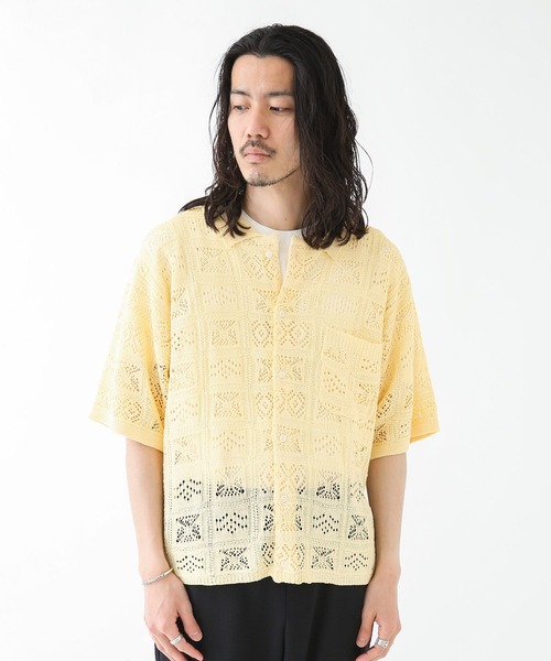 URBAN RESEARCH Sonny Label(アーバンリサーチサニーレーベル)の「リネンタッチレース編みショートスリーブシャツ(シャツ/ブラウス・メンズ・ネイビー/オフホワイト/イエロー・MEDIUM/LARGE)」の8枚目の写真