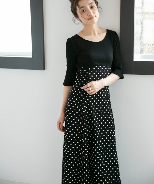 NANO universe(ナノユニバース)の「LB.04/ドットウエストレースアップワンピース【低身長サイズ有】(ワンピース・レディース・ブラック/ホワイト/ベージュ・P/FREE)」の5枚目の写真