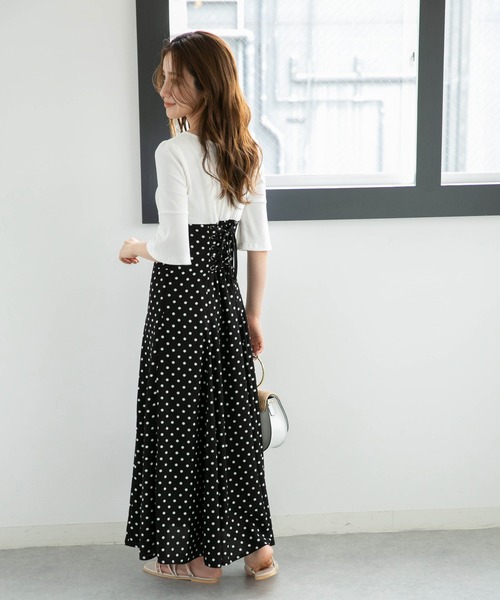 NANO universe(ナノユニバース)の「LB.04/ドットウエストレースアップワンピース【低身長サイズ有】(ワンピース・レディース・ブラック/ホワイト/ベージュ・P/FREE)」の13枚目の写真