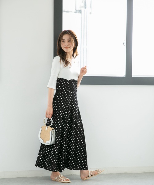 NANO universe(ナノユニバース)の「LB.04/ドットウエストレースアップワンピース【低身長サイズ有】(ワンピース・レディース・ブラック/ホワイト/ベージュ・P/FREE)」の16枚目の写真