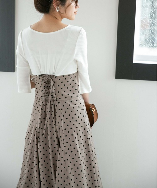 NANO universe(ナノユニバース)の「LB.04/ドットウエストレースアップワンピース【低身長サイズ有】(ワンピース・レディース・ブラック/ホワイト/ベージュ・P/FREE)」の17枚目の写真