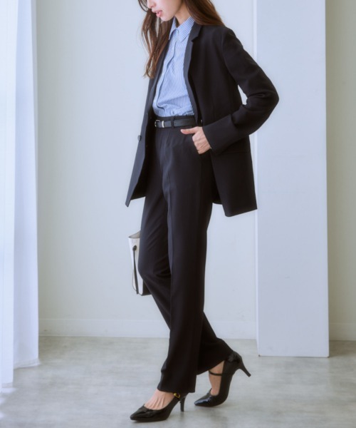 7days Life Styling(セブンデイズライフスタイリング)の「【驚きの軽さ!】うすカル・タテヨコストレッチ夏用ダブルブレストジャケットパンツスーツセット (洗濯機OK)(スーツセット・レディース・ネイビー系/ブラック・L/LL/S/M/3L/4L/5L/6L/8L)」の21枚目の写真