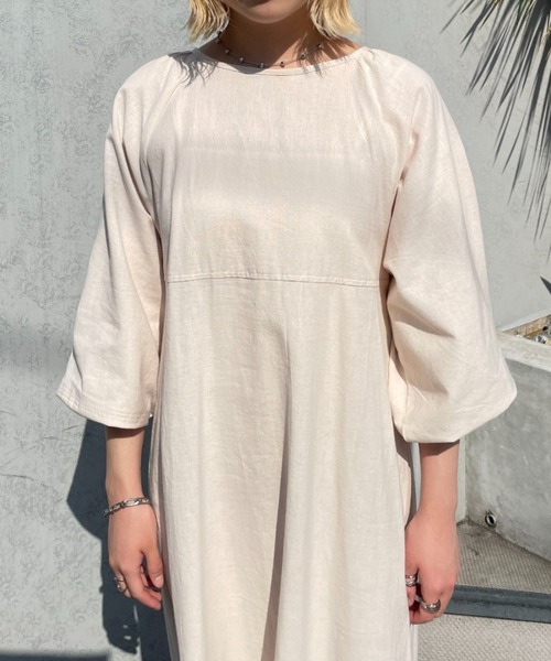ベージュ パフスリーブ ワンピース　TOCCA ベージュ】パフスリーブチュニックワンピ Puff Sleeve Tunic One