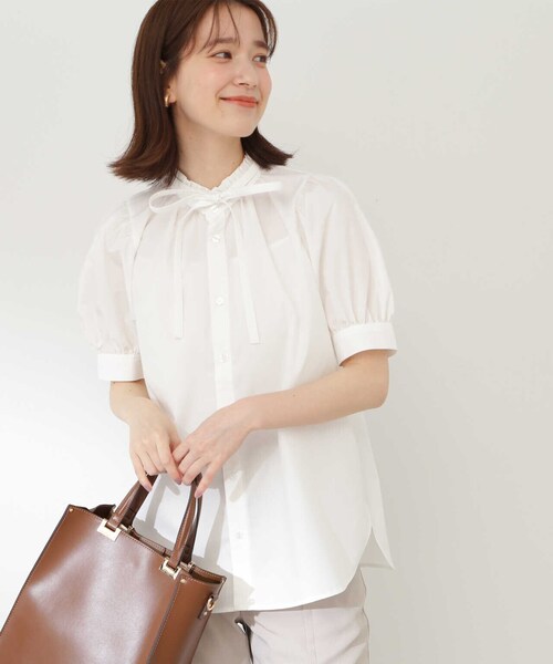 N.（N. Natural Beauty Basic）（エヌエヌナチュラルビューティーベーシック）の「◆リボンタイシャツ半袖ブラウス（シャツ/ブラウス・レディース・ブラック/ブルー/オフホワイト・MEDIUM）」の22枚目の写真