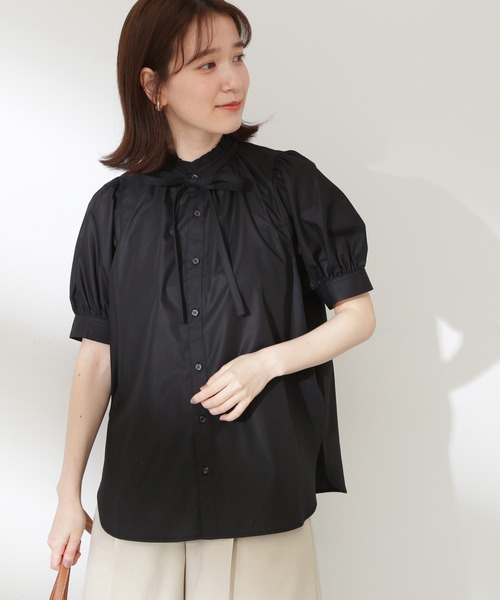 N.（N. Natural Beauty Basic）（エヌエヌナチュラルビューティーベーシック）の「◆リボンタイシャツ半袖ブラウス（シャツ/ブラウス・レディース・ブラック/ブルー/オフホワイト・MEDIUM）」の11枚目の写真