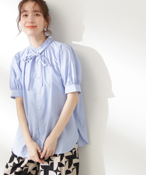 N.（N. Natural Beauty Basic）（エヌエヌナチュラルビューティーベーシック）の「◆リボンタイシャツ半袖ブラウス（シャツ/ブラウス・レディース・ブラック/ブルー/オフホワイト・MEDIUM）」の16枚目の写真