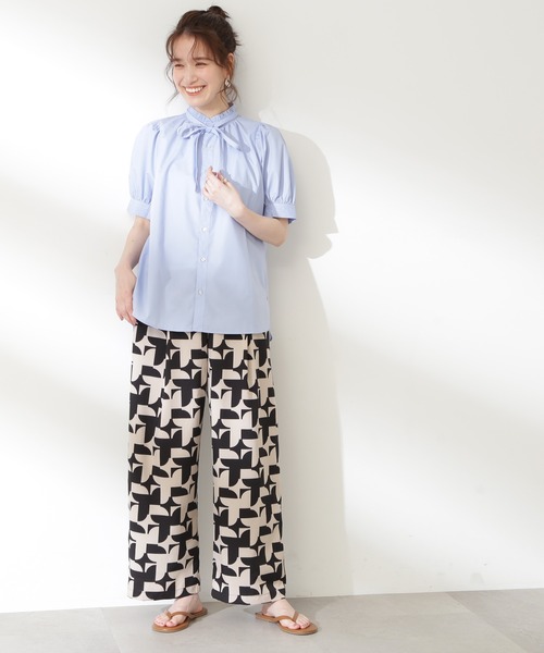 N.（N. Natural Beauty Basic）（エヌエヌナチュラルビューティーベーシック）の「◆リボンタイシャツ半袖ブラウス（シャツ/ブラウス・レディース・ブラック/ブルー/オフホワイト・MEDIUM）」の9枚目の写真