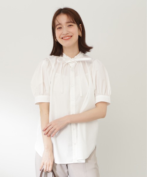 N.（N. Natural Beauty Basic）（エヌエヌナチュラルビューティーベーシック）の「◆リボンタイシャツ半袖ブラウス（シャツ/ブラウス・レディース・ブラック/ブルー/オフホワイト・MEDIUM）」の8枚目の写真