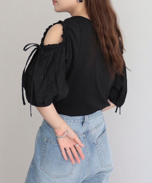 fredy emue(フレディエミュ)の「【fredy emue】袖ボリュームドッキングプルオーバー(Tシャツ/カットソー・レディース・オフホワイト/グレー/ブラック・38)」の16枚目の写真