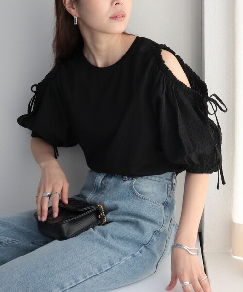 fredy emue(フレディエミュ)の「【fredy emue】袖ボリュームドッキングプルオーバー(Tシャツ/カットソー・レディース・オフホワイト/グレー/ブラック・38)」の18枚目の写真