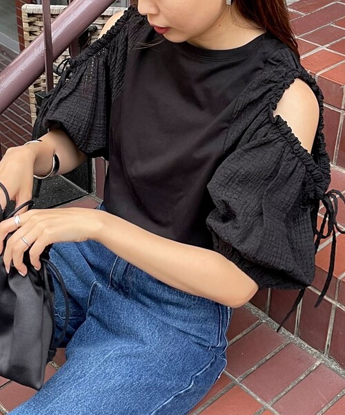 fredy emue(フレディエミュ)の「【fredy emue】袖ボリュームドッキングプルオーバー(Tシャツ/カットソー・レディース・オフホワイト/グレー/ブラック・38)」の21枚目の写真