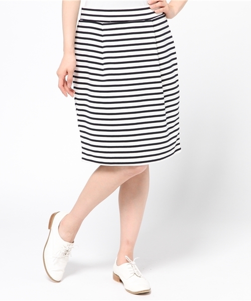earth music&ecology(アースミュージックアンドエコロジー)の「ボーダーリップルタイトスカート(スカート・レディース・ネイビー/LT.Gray・SMALL/MEDIUM)」の1枚目の写真