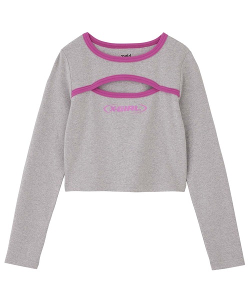 tシャツ CUTOUT TOP レディース X-girl（エックスガール）の「FRONT CUTOUT L/S BABY TEE（T