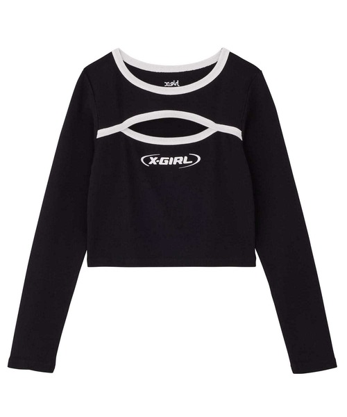 X-girl（エックスガール）の「FRONT CUTOUT L/S BABY TEE（T