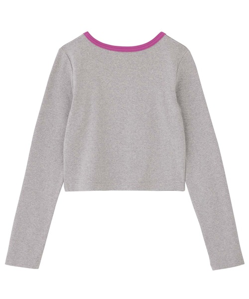 X-girl（エックスガール）の「FRONT CUTOUT L/S BABY TEE（Tシャツ/カットソー・レディース・オリーブ/ブラック/アッシュ・S/M）」の5枚目の写真