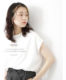 Samansa Mos2 blue | フレンチスリーブロゴTシャツ(Tシャツ/カットソー)