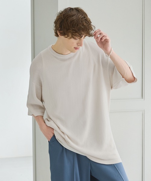 CTHY（シティ）の「ショートスリーブサマーニット（ニット/セーター・メンズ・ダークグレー/ネイビー/オフホワイト・L/M/S/XL）」の4枚目の写真