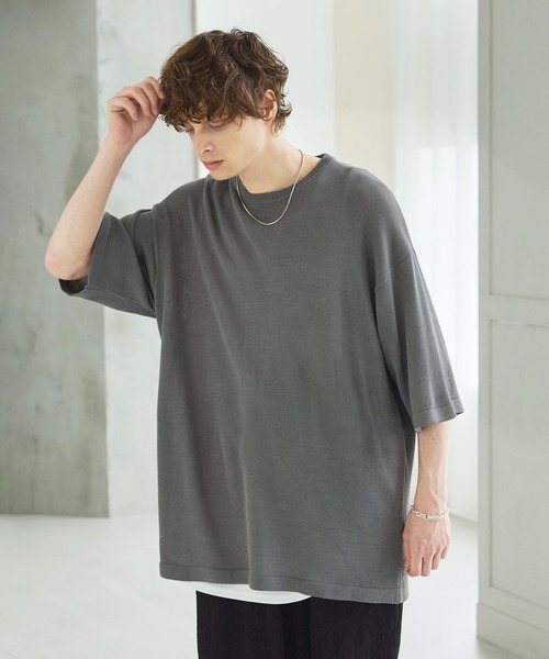 CTHY（シティ）の「ショートスリーブサマーニット（ニット/セーター・メンズ・ダークグレー/ネイビー/オフホワイト・L/M/S/XL）」の5枚目の写真