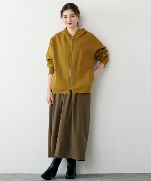 MELROSE claire（メルローズ クレール）の「【軽く羽織れるジップアップニットパーカー】（パーカー・レディース・ブラック/マスタード/カーキ・FREE）」の8枚目の写真