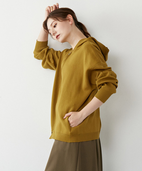 MELROSE claire（メルローズ クレール）の「【軽く羽織れるジップアップニットパーカー】（パーカー・レディース・ブラック/マスタード/カーキ・FREE）」の10枚目の写真