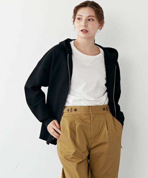 MELROSE claire（メルローズ クレール）の「【軽く羽織れるジップアップニットパーカー】（パーカー・レディース・ブラック/マスタード/カーキ・FREE）」の18枚目の写真