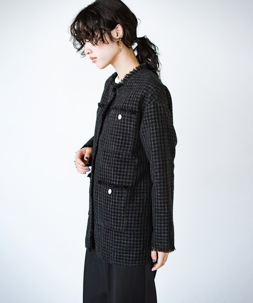 haco!（ハコ）の「きっちりと普段づかいの両立可能！　しっかり使えてちゃんと華やぐツイードジャケット〈日々グッジョ部’s idea〉（その他アウター・レディース・ブラック・MEDIUM/SMALL/X-LARGE/LARGE）」の6枚目の写真