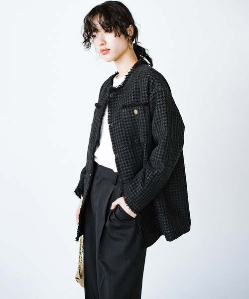 haco!（ハコ）の「きっちりと普段づかいの両立可能！　しっかり使えてちゃんと華やぐツイードジャケット〈日々グッジョ部’s idea〉（その他アウター・レディース・ブラック・MEDIUM/SMALL/X-LARGE/LARGE）」の7枚目の写真