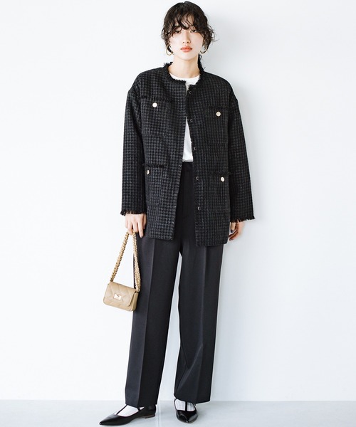 haco!（ハコ）の「きっちりと普段づかいの両立可能！　しっかり使えてちゃんと華やぐツイードジャケット〈日々グッジョ部’s idea〉（その他アウター・レディース・ブラック・MEDIUM/SMALL/X-LARGE/LARGE）」の2枚目の写真