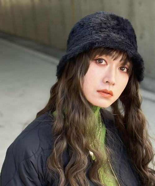 polcadot（ポルカドット）の「SHAGGY THERMO BUCKET HAT／ライクアンゴラファー シャギーハット（ハット・レディース・ブラック/ベージュ/アイボリー・FREE）」の8枚目の写真