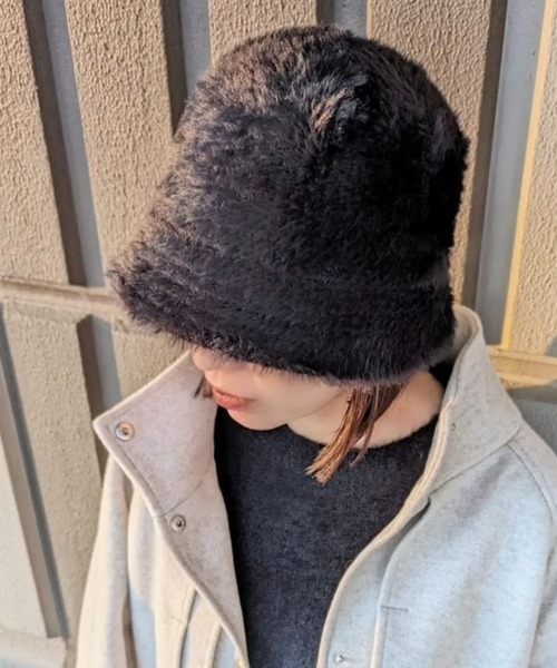 polcadot（ポルカドット）の「SHAGGY THERMO BUCKET HAT／ライクアンゴラファー シャギーハット（ハット・レディース・ブラック/ベージュ/アイボリー・FREE）」の6枚目の写真