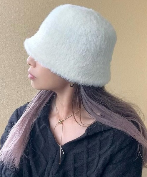 polcadot（ポルカドット）の「SHAGGY THERMO BUCKET HAT／ライクアンゴラファー シャギーハット（ハット・レディース・ブラック/ベージュ/アイボリー・FREE）」の14枚目の写真