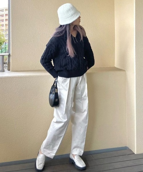 polcadot（ポルカドット）の「SHAGGY THERMO BUCKET HAT／ライクアンゴラファー シャギーハット（ハット・レディース・ブラック/ベージュ/アイボリー・FREE）」の15枚目の写真