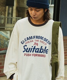 ヴィンテージライクロゴデザイン ビッグシルエットリンガー長袖Tシャツ