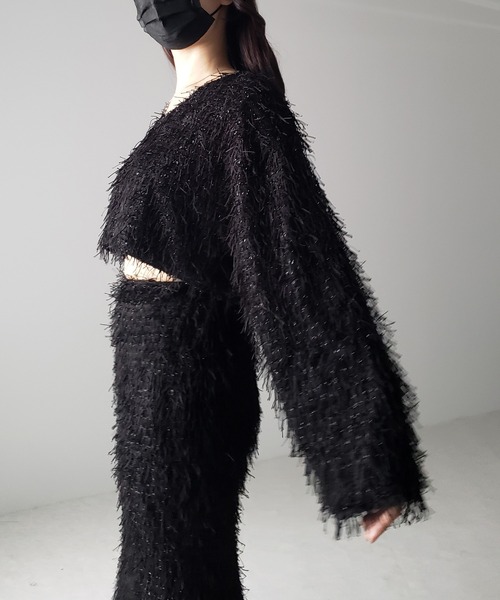 me+em select(ミームセレクト)の「【 セットアップ可能 】シャギーフリンジショートカーディガン /shaggy fringe short cardigan(カーディガン/ボレロ・レディース・ブラック/アイボリー・FREE)」の16枚目の写真