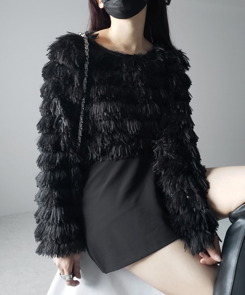 me+em select（ミームセレクト）の「※※【 ４color 】シャギーフェザーフリンジオーバートップス ／shaggy feather fringe over tops（その他トップス・レディース・アイボリー/ブラック/ピンク/グレー・FREE）」の21枚目の写真