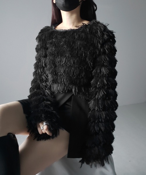 me+em select（ミームセレクト）の「※※【 ４color 】シャギーフェザーフリンジオーバートップス ／shaggy feather fringe over tops（その他トップス・レディース・アイボリー/ブラック/ピンク/グレー・FREE）」の22枚目の写真