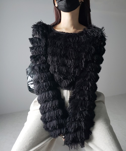 me+em select（ミームセレクト）の「※※【 ４color 】シャギーフェザーフリンジオーバートップス ／shaggy feather fringe over tops（その他トップス・レディース・アイボリー/ブラック/ピンク/グレー・FREE）」の18枚目の写真