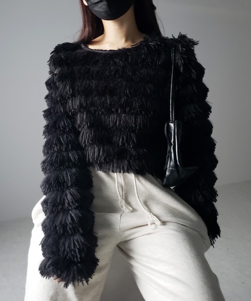 me+em select（ミームセレクト）の「※※【 ４color 】シャギーフェザーフリンジオーバートップス ／shaggy feather fringe over tops（その他トップス・レディース・アイボリー/ブラック/ピンク/グレー・FREE）」の17枚目の写真