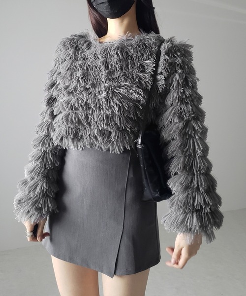 me+em select（ミームセレクト）の「※※【 ４color 】シャギーフェザーフリンジオーバートップス ／shaggy feather fringe over tops（その他トップス・レディース・アイボリー/ブラック/ピンク/グレー・FREE）」の13枚目の写真