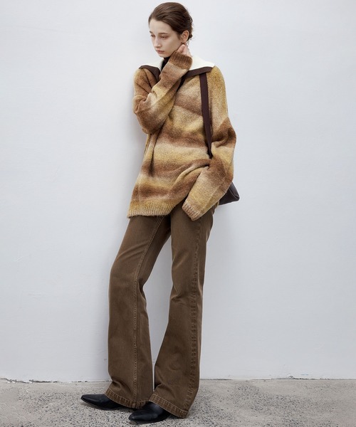 tageechita(タジチタ)の「【tageechita】グラデーションボーダーポロニット(ニット/セーター・レディース・ブラウン・M/S/L)」の20枚目の写真