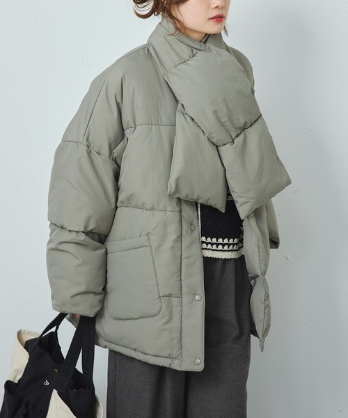 PUAL CE CIN(ピュアルセシン)の「【WEB限定】マフラー付き中綿ダウン(ダウンジャケット/コート・レディース・カーキ/ブラック/ライトベージュ・FREE)」の9枚目の写真