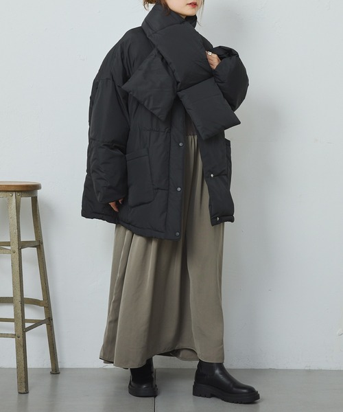 PUAL CE CIN(ピュアルセシン)の「【WEB限定】マフラー付き中綿ダウン(ダウンジャケット/コート・レディース・カーキ/ブラック/ライトベージュ・FREE)」の17枚目の写真