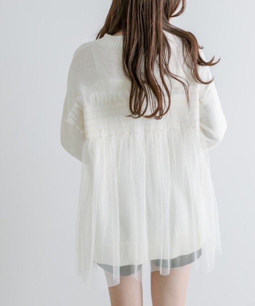 OLIVE des OLIVE(オリーブデオリーブ)の「チュールドッキングニットチュニック 1041050050(ニット/セーター・レディース・チャコールグレー/オフホワイト/ライトグレー・FREE)」の9枚目の写真