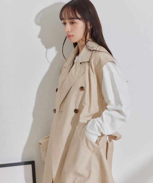 VIS(ビス)の「マルチWAYミドル丈ジレトレンチ(トレンチコート・レディース・グリーン系その他2/ベージュ・FREE)」の20枚目の写真