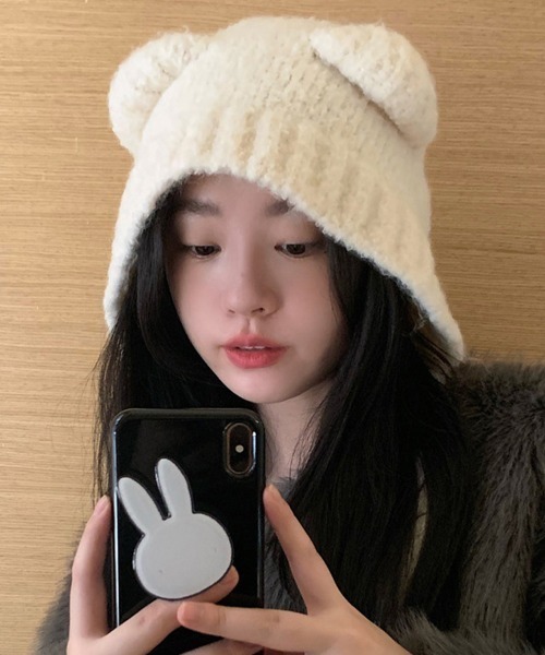 Miniministore（ミニミニストア）の「くま耳ニット帽 小顔 レディース 韓国風（ニットキャップ/ビーニー・レディース・ベージュ/ブラック/グレー/アイボリー/ブラウン・フリー）」の11枚目の写真