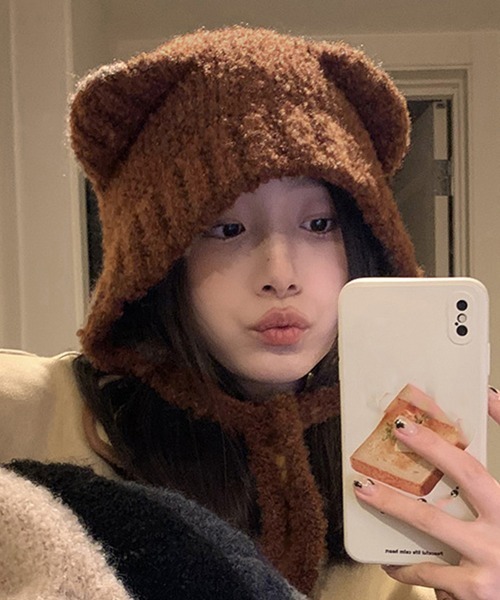 Miniministore（ミニミニストア）の「くま耳ニット帽 小顔 レディース 韓国風（ニットキャップ/ビーニー・レディース・ベージュ/ブラック/グレー/アイボリー/ブラウン・フリー）」の19枚目の写真