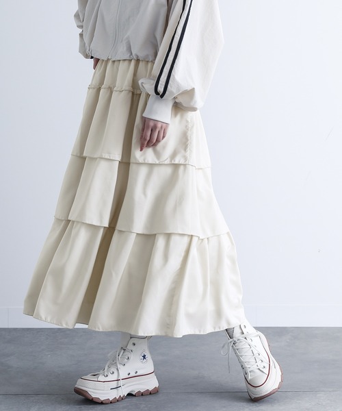 n'OrLABEL(ノアールレーベル)の「『3段ティアードスカート』(スカート・レディース・アイボリー/ブラック・FREE)」の2枚目の写真
